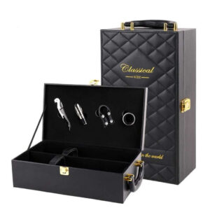 A09.13-01/Luxury PU Leather Wine Gift Box with Diamond Pattern & Wine Accessories Set (Custom Logo)