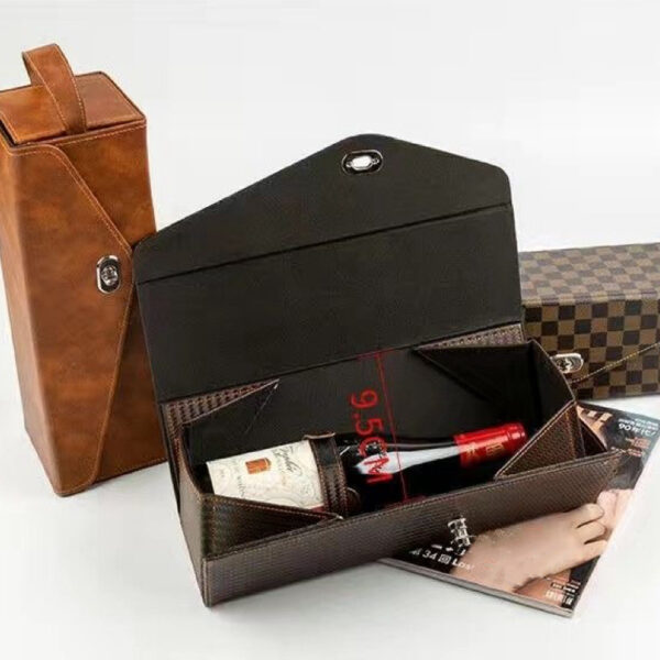 A09.13-02/Portable Single Wine Gift Box Blue Seaweed Pattern PU Leather Wine Storage Case with Handle