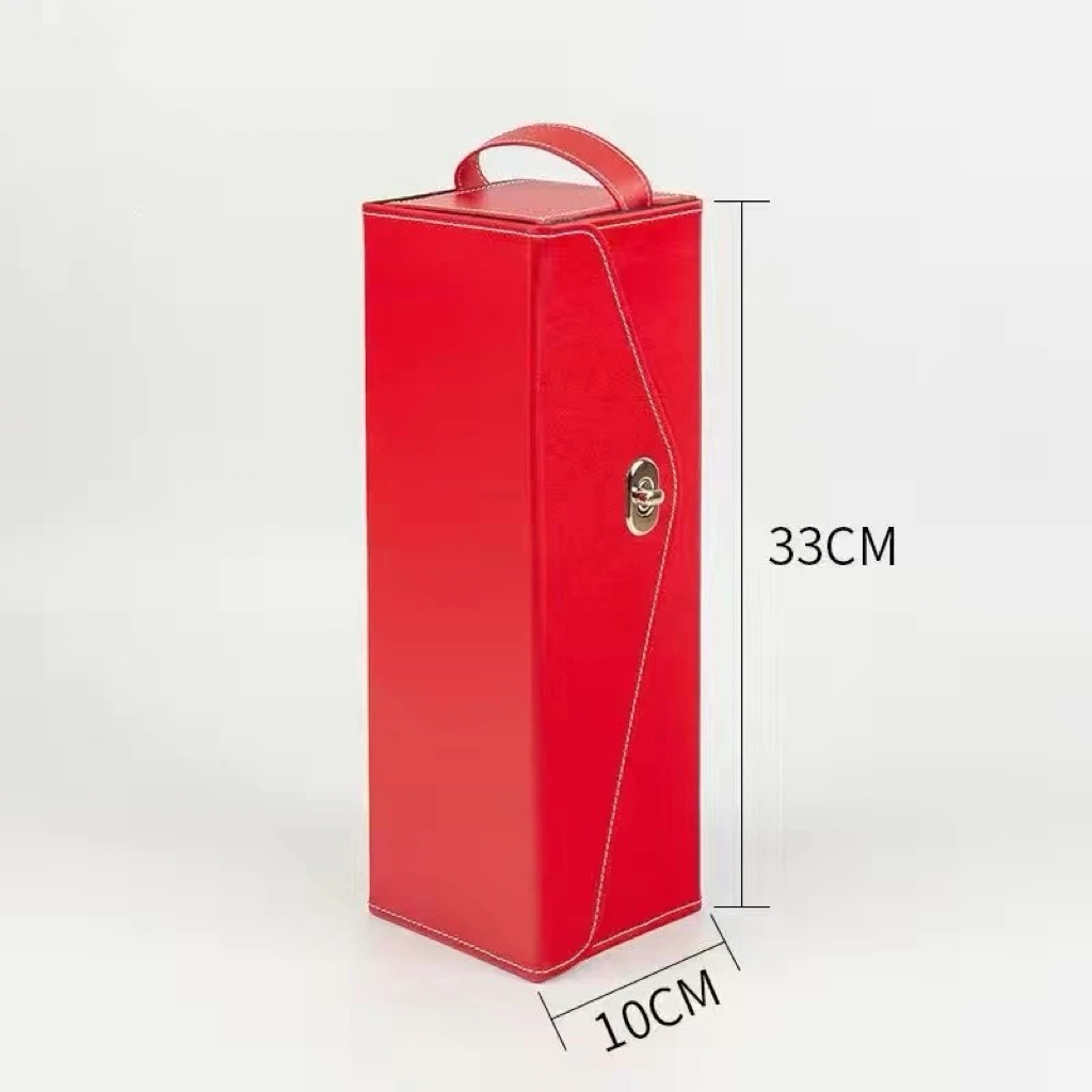 A09.13-02/Portable Single Wine Gift Box Blue Seaweed Pattern PU Leather Wine Storage Case with Handle - Image 3