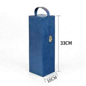 A09.13-02/Portable Single Wine Gift Box Blue Seaweed Pattern PU Leather Wine Storage Case with Handle