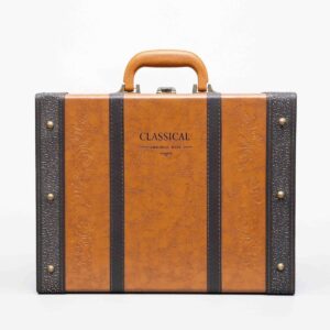 A09.13-03/Vintage Double Wine Gift Box Premium PU Leather Case with Customizable Logo Alloy Accents - Image 2