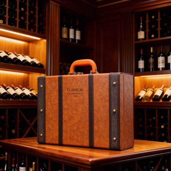 A09.13-03/Vintage Double Wine Gift Box Premium PU Leather Case with Customizable Logo Alloy Accents