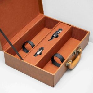 A09.13-03/Vintage Double Wine Gift Box Premium PU Leather Case with Customizable Logo Alloy Accents - Image 4