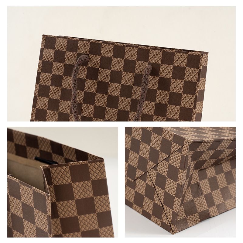 A09.14-01/Vintage Plaid Kraft Paper Gift Bags Retro Portable Gifting Packaging Bags - Image 2