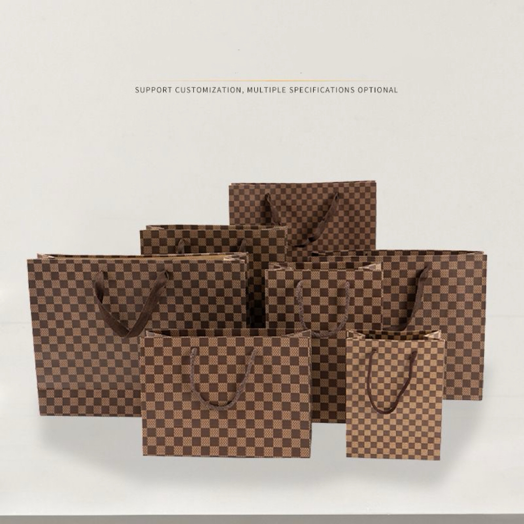 A09.14-01/Vintage Plaid Kraft Paper Gift Bags Retro Portable Gifting Packaging Bags - Image 3