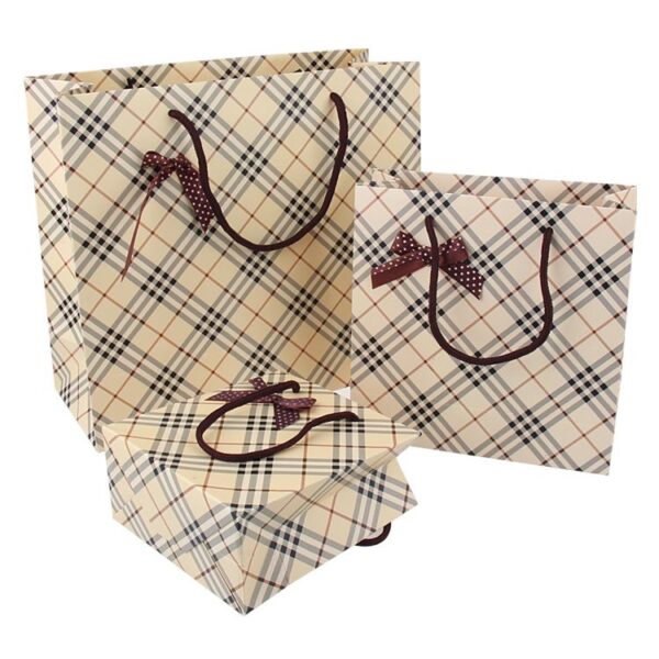 A09.14-02/Fashionable Bow Gift Paper Bags - Plaid Print Reusable Shopping Handbags for Gifting