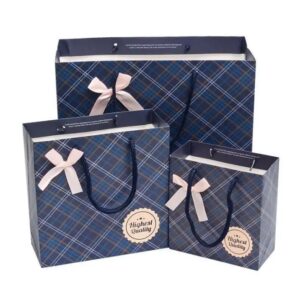 A09.14-02/Fashionable Bow Gift Paper Bags - Plaid Print Reusable Shopping Handbags for Gifting - Image 7
