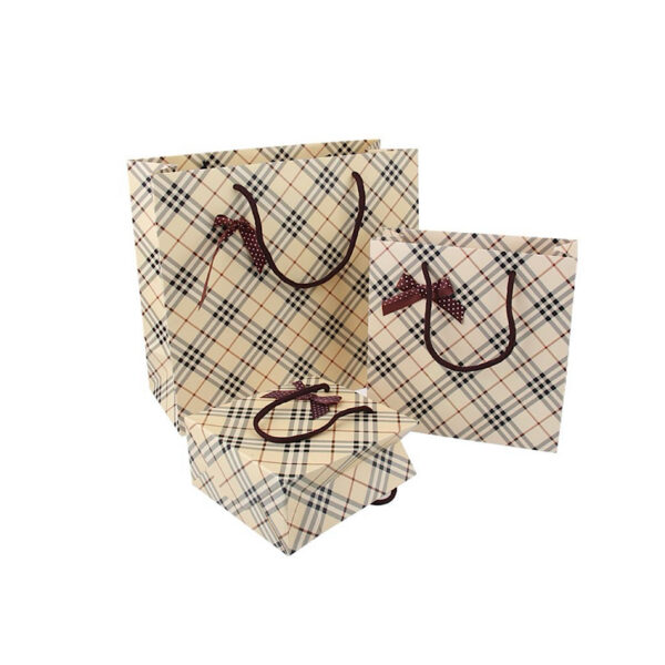 A09.14-02/Fashionable Bow Gift Paper Bags - Plaid Print Reusable Shopping Handbags for Gifting