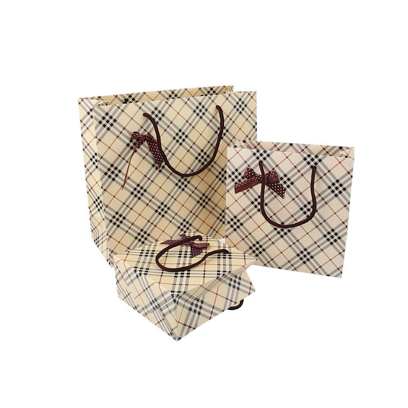A09.14-02/Fashionable Bow Gift Paper Bags - Plaid Print Reusable Shopping Handbags for Gifting - Image 1